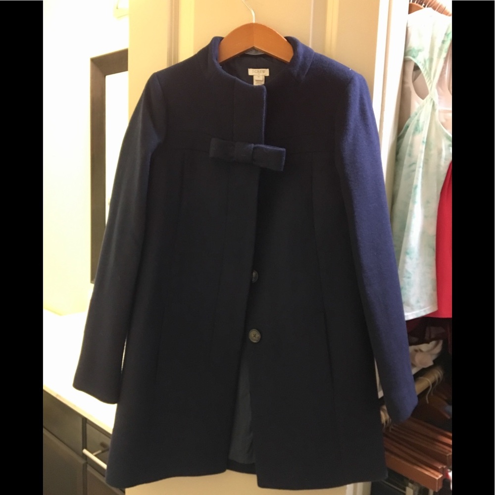 Navy bow front wool coat
